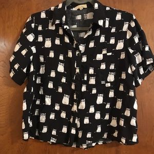 Cat print button down shirt